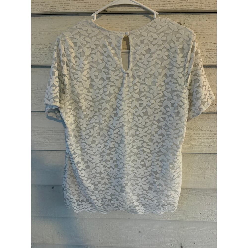 Teddi Rose White Lace Blouse Large Sheer Floral Top Feminine Romantic Summer - Picture 7 of 7